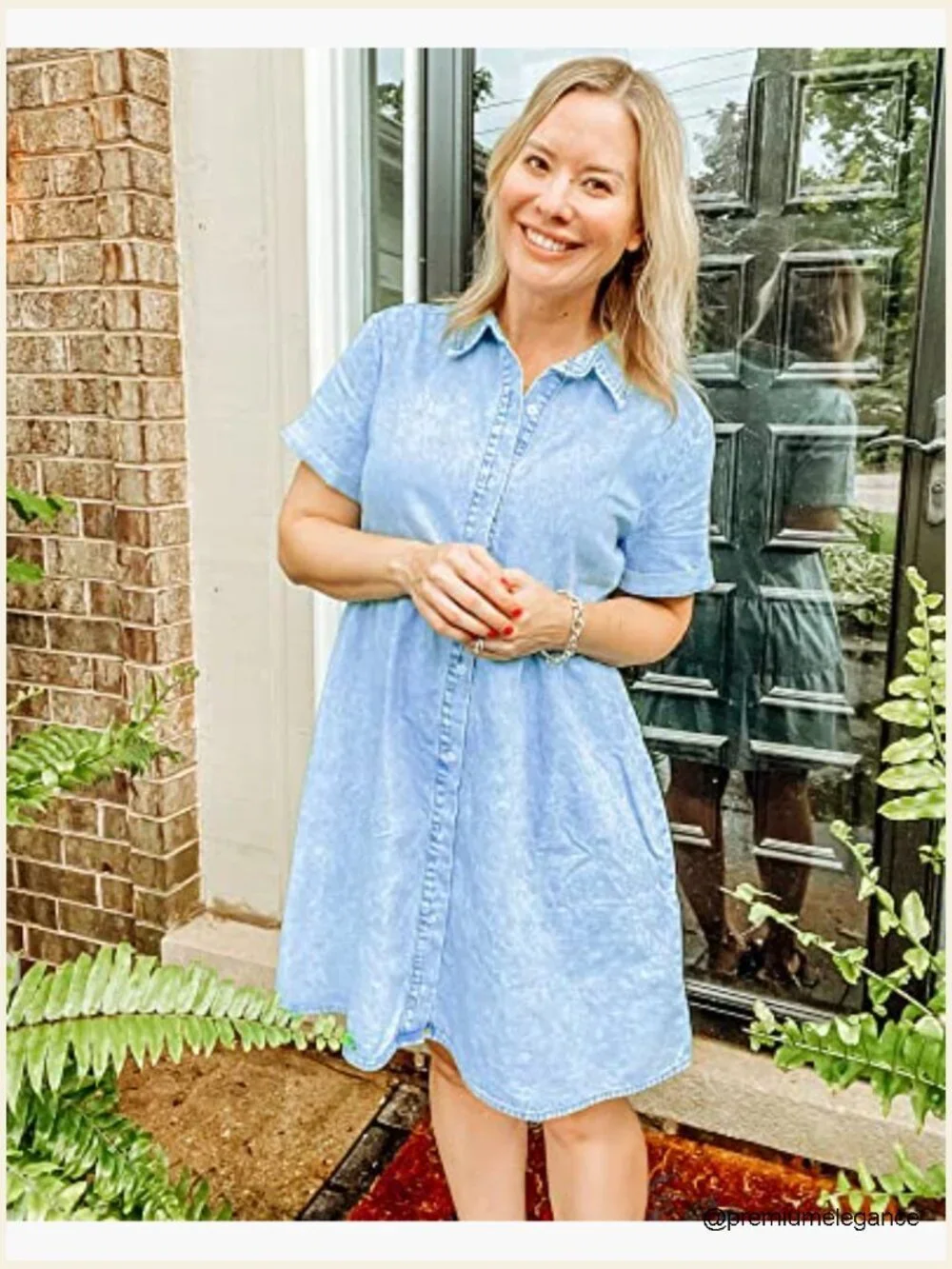 Short Sleeve Button Down Flowy Tiered Babydoll Denim Dress Casual - Picture 5 of 7